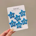 Set of cute blue star-shaped metal snap hair clips for kids girls hair styling accessory - Star Pattern / 6-Piece Set / Bright Blue