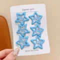 Set of 6 cute matte blue star-shaped snap hair clips for girls on white display card - Star Pattern / 6-Piece Set / Light Blue