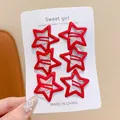 Set of six glossy red star-shaped BB hair clips for girls' side fringe and styling - Glossy Red Pentagram (94#) / 6-Piece Set