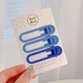 Set of three blue matte hair clips for kids presented on a white stylish display card - Set of 3 (6cm) / 3# Gradient Blue