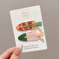 Pair of colorful cute resin BB hair clips for girls displayed on a white branded card - Watermelon Soda (5#) / 1 Pair (6cm) / Pink and Green