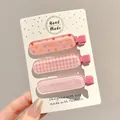 Set of three pink hair clips for girls with dots, plaid, and stripes patterns on a card - Pink Jelly Style (1#) / 3 Pieces/Pack (Approx 6cm)