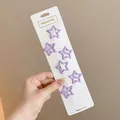 Six cute purple star-shaped metal hair clips presented on a white cardboard display card. - Purple Enamel Star (15#) / 6 Pieces/Pack (Approx 3.2cm)