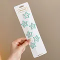 Set of 6 cute mint blue star-shaped snap hair clips for girls on white display card - Enamel Star Style / 6-Piece Set / Teal