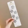 Set of six shimmering silver glitter star-shaped hair clips on a white display card. - Glitter Star Style / 6 Pieces/Pack (3.5cm) / Silver