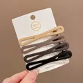Set of 4 matte earth-tone BB hair clips for girls, stylish side fringe barrettes - Hollow Long Bar Style / 4-Piece Set (6cm) / Earth Tones (4-Color Mix)