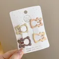 Set of 4 cute wavy matte hair clips in earthy tones for girls - Wavy Bear Style (4#) / Four-Piece Set / Earth Tone