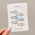 Set of 6 colorful floral BB hair clips for girls with cute patterns on white card - Mixed Pattern Style (1#) / Set of 6 (Approx 3cm) / Blue