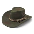 Detailed macro shot showing the retro distressed texture of this Maillard green cowboy hat - M / Army Green