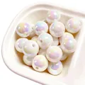 Close-up view of 16mm iridescent white UV-coated acrylic beads for DIY craft jewelry projects - 1 Piece/Pack / White
