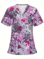 Damen Kasack mit V-Ausschnitt und rosa Herz- und Farbspritzermuster-Druckdesign - S / Lila