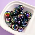 Close-up of 16mm iridescent electroplated UV acrylic beads for DIY jewelry and crafts - 1 Piece / Black