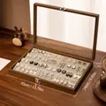 Scatola portagioie in legno di noce per orecchini con fodera in velluto grigio - Versione per Archiviazione Orecchini a Bottone a Gradini per Portagioie / 35x24x5cm / Venatura Noce - Velluto Grigio