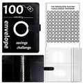 Black 100 envelope savings challenge binder with tracker and clear pocket inserts. - Challenge Set / 25 Envelopes & 1 Sheet / Black