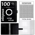 Black 100 envelope savings challenge binder with tracker and clear pocket inserts. - Challenge Set / 25 Envelopes & 1 Sheet / Black