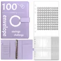 Purple A5 PU leather budget binder for 100 envelope money saving challenge with tracker - Challenge Set / 25 Envelopes & 1 Sheet / Purple