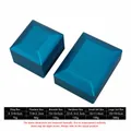 Premium matte blue LED jewelry boxes showing specific ring and pendant size dimensions. - Ring Box / Stud Earring Box / Teal