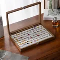 Boîte à bijoux haut de gamme en noyer avec doublure en velours gris et couvercle - Version Spécifique aux Bagues 100 Emplacements / 35x24x5cm / Grain de Noyer - Velours Gris