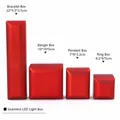 Set of red matte LED light jewelry boxes in multiple sizes for rings, bangles and bracelets - Pendant Box / Necklace Box / Red
