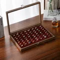 Joyero grande de madera de nogal con forro de terciopelo burdeos y tapa de cristal - Versión Específica Para Anillos de 100 Ranuras Para Joyero / 35x24x5cm / Grano de Nogal - Terciopelo Rojo