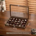 Premium 24-grid walnut wood grain jewelry storage box with burgundy velvet interior - Jewelry Box 24-Grid Partitioned Version / 34.7x24x5.3cm / Walnut Grain - Red Velvet