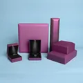 Purple LED jewelry gift boxes for rings and necklaces on light blue background - Ring Box / Stud Earring Box / Purple
