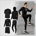 Men's 5-piece black athletic compression set for gym running and training - S / Top And Bottom (Loose Patchwork) / Black