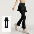 High-waisted high-elastic flared skort yoga leggings in starry black faux two-piece design - S / Bottoms / Starry Black