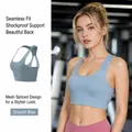 High-impact grey lake blue cross-back sports bra for yoga and gym fitness training - S / Tops / Grayish Blue