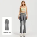 High-waist slimming color-block yoga flare skirt leggings in Sea Rock Gray color - S / Bottoms / Sea Rock Grey