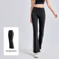 High-waist striped yoga flare pants in stellar black for running and fitness - S / Bottoms / Starry Black