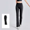 High-waist striped yoga flare pants in stellar black for running and fitness - S / Bottoms / Starry Black