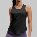 Sleeveless black yoga tank top with breathable mesh and curved hem for women - S / Tops / Black