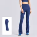 Premium high-waisted striped flared yoga pants for fitness in elegant whale blue color - S / Bottoms / Whale Blue