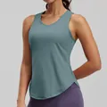 Premium dusty blue yoga sports tank top for women with breathable mesh cutout detail - S / Tops / Green
