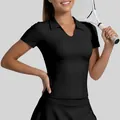 Women's slim fit black athletic polo shirt with matching skirt for yoga and tennis - S / Tops / Starry Black
