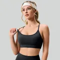Professional black sports bra with thin straps, ideal for yoga and fitness training - S / Tops / Meteorite Grey