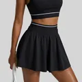 Black sports tennis skirt with contrast double waistband for women fitness outdoor - S / Bottoms / Black