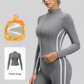 Sea rock grey fleece-lined yoga jacket with slim fit stand collar and long sleeves - S / Tops / Sea Rock Grey
