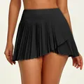 Slim fit black pleated athletic skirt with an asymmetric layered hem for fitness - S / Black