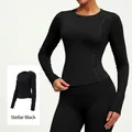 Women's slim fit long-sleeve high-elastic yoga top in Starry Black color variant - S / Tops / Starry Black