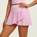 Professional pink pleated sports skort with slit detail for gym, tennis and yoga fitness - S / Pink