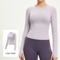 Slim fit long sleeve yoga training top with thumbholes in lavender light purple - S / Tops / Changrong Purple