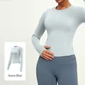 High-stretch slim fit long sleeve yoga top for fitness and running in sky blue color - Azure