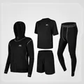 Conjunto deportivo negro de 4 piezas para hombre con chaqueta con capucha y mallas - S / Top Y Pantalón / Ajuste holgado / Negro