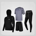Conjunto de compresión deportiva de 4 piezas para hombre con sudadera y leggings en gris - S / Top Y Pantalón / Ajuste holgado / Gris