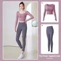 Two-piece yoga suit with long-sleeved top and high-waist leggings in berry purple - Berry Purple + Deep Eggplant Purple