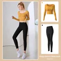 Two-piece athletic yoga suit set in mango yellow and starry black for fitness training - Mango Yellow + Starry Black
