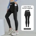 Leggings de yoga 2 en 1 para mujer con bolsillo de malla en negro estrellado - S / Bottoms / Negro Estrellado
