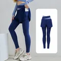 Leggings da yoga 2 in 1 blu balena con tasca laterale in rete per il fitness quotidiano - Taglia S / Pantaloni e gonne / Blu Balena